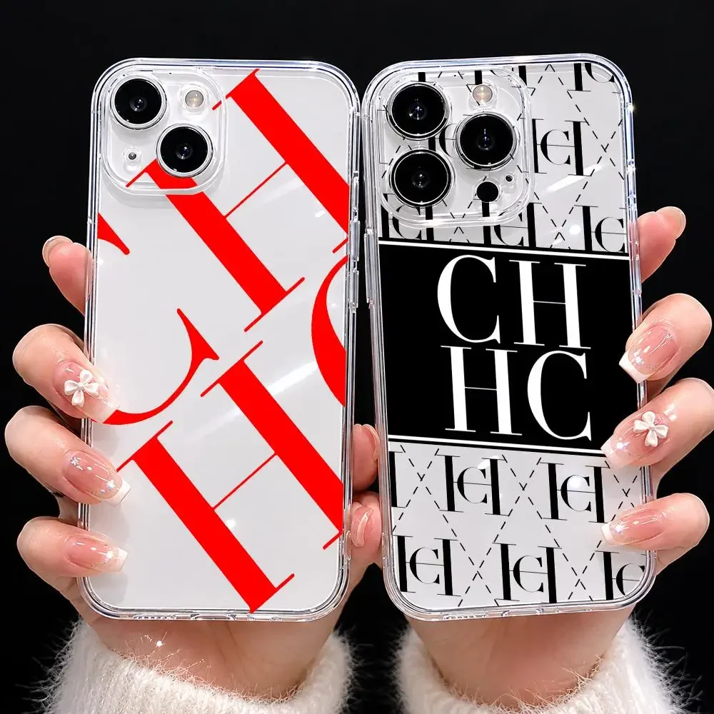Capa de Telefone C-Carolinas H-Herreras Luxuosa Transparente em TPU Anti-Amarelamento à Prova de Choque Slim Fit para iPhone 11 12 13 14 15 16 17 Pro Max