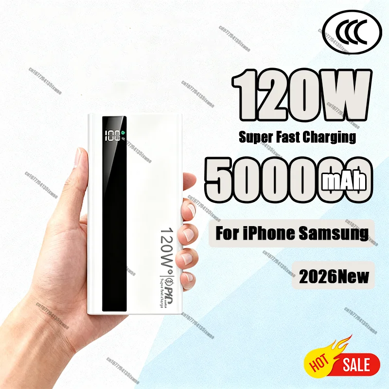 

Портативный внешний аккумулятор емкостью 500000 мАч, 120 Вт, большая емкость, зарядка цифрового дисплея для iPhone, Huawei, Samsung