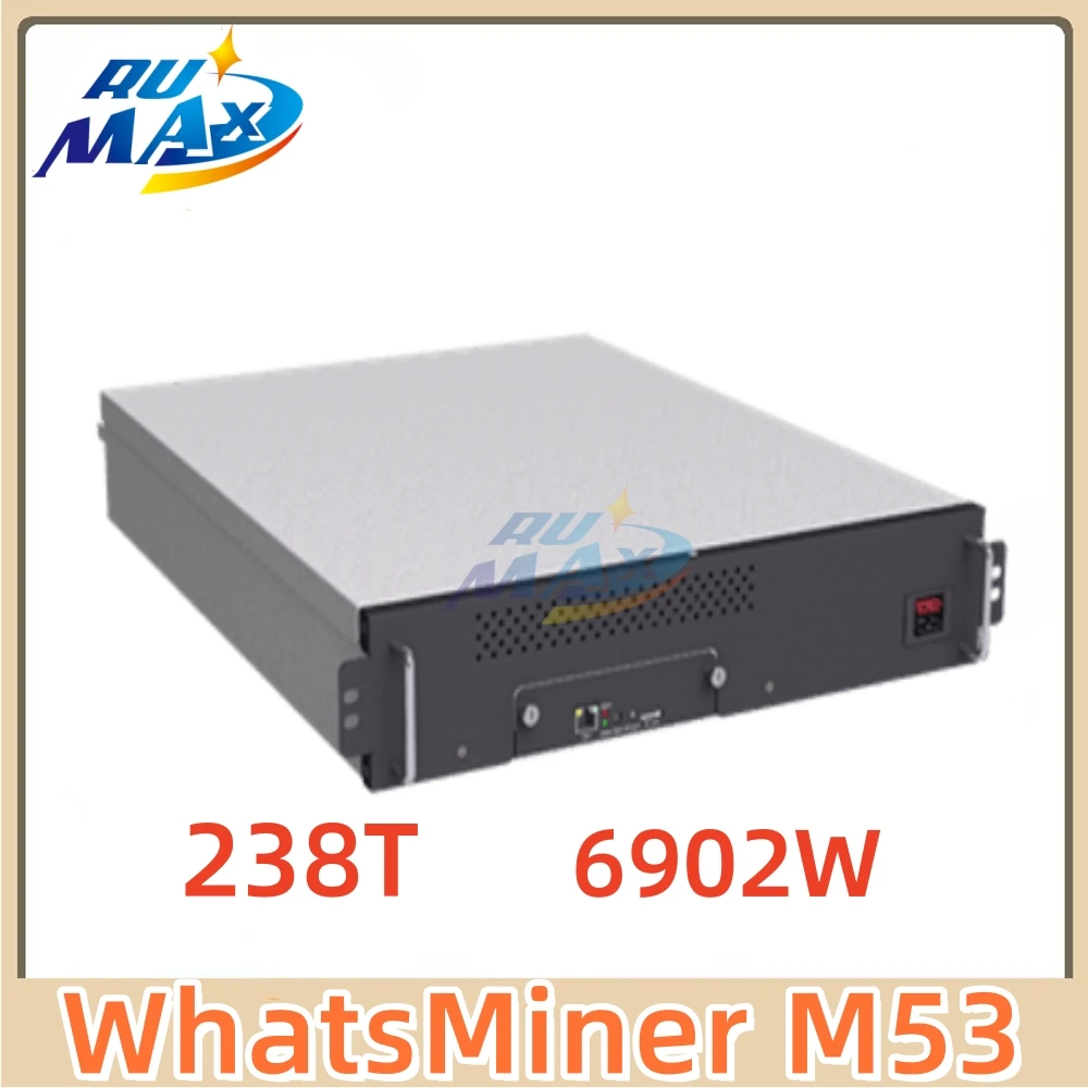 

MicroBT WhatsMiner M53 238T SHA-256 Bitcoin Miner - 238TH/s 29J/TH Efficiency with 6902W Power Water-Cooled System Fast Shipping