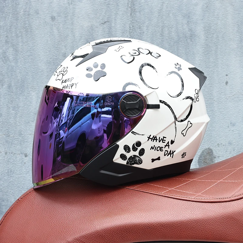 

Orz Retro Half Helmet Men's and Women's Dual Lens Electric Bicycle Helmet Pedal Universal Coverage Helmet for All Seasons