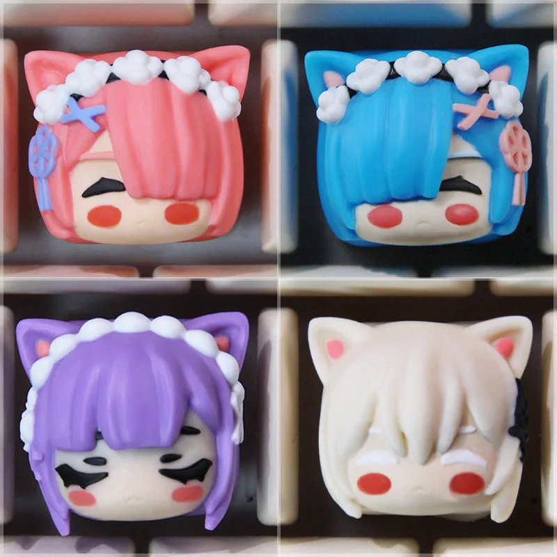 

Механические кейкапы для клавиатуры DIY Rem Ram, персонализированные кейкапы Emilia Cross-Axis для ПК, подарок, игрушка