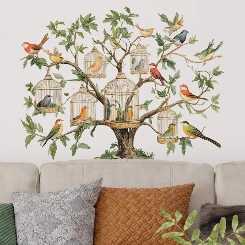 New Design 3d Birds Branch Birdcage Sticker for Living Room Bedroom Decoration Self Adhesive Wall Decal