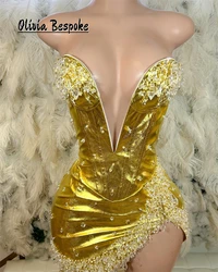 Fancy Gold Sweetheart Prom Dresses Crystal Beading 2024 Birthday Luxury Dress Black Girls Party Gown vestido de festa Customized