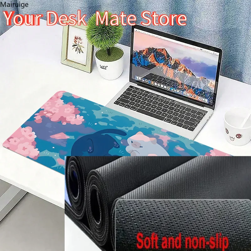 Cute black and white kitten Mouse Pad Computer Office Game Table Mat Rubber Anti-slip Gaming Keyboard Mousepads Long Desk Pad
