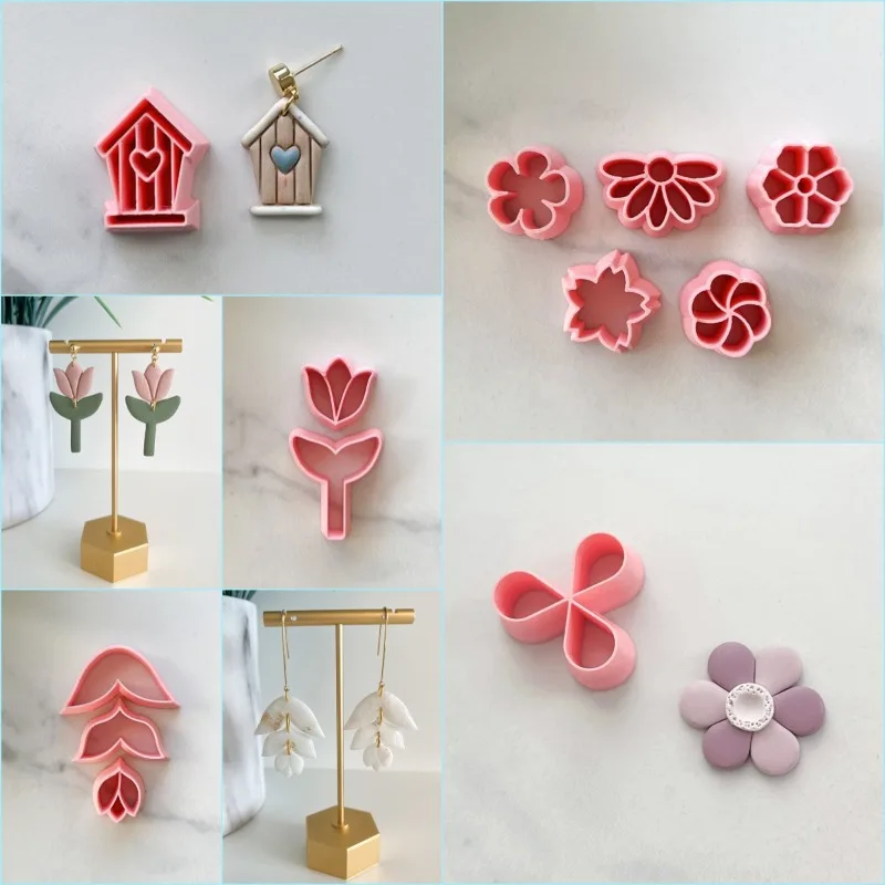 Soft Pottery Plant Shape Earrings Polymer Clay Cutters DIY Flower Earring Clay Molds Handmade Earring Jewelry Pendant Clay Tools