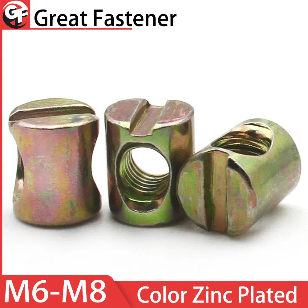 Barrel Bolts Cross Dowel Slotted  Horizontal Hole Nut  Hammer Embedded Nut Fittings for Beds Crib Chairs M6 M8