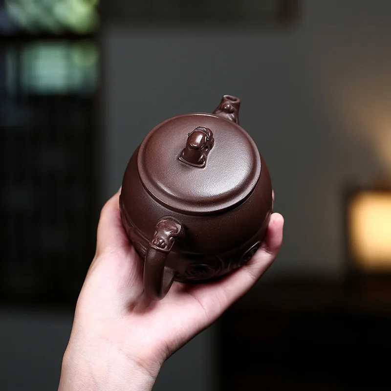 High Quality Yixing Handmade Clay Teapot Holiday Gift Household Purple Ore Line Drum Pot