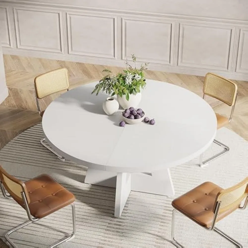 Round Wooden Dining Table for 4-6 People, 47 Inch Kitchen Table for Casual Dining