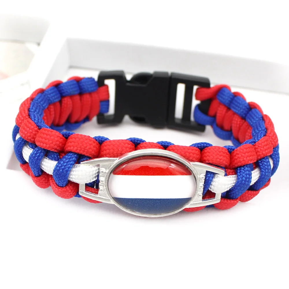 Metal World Country Flag Bracelet for Men Women USA Germany France Spain Italy National Flag Paracord Bracelet Bangles Jewelry