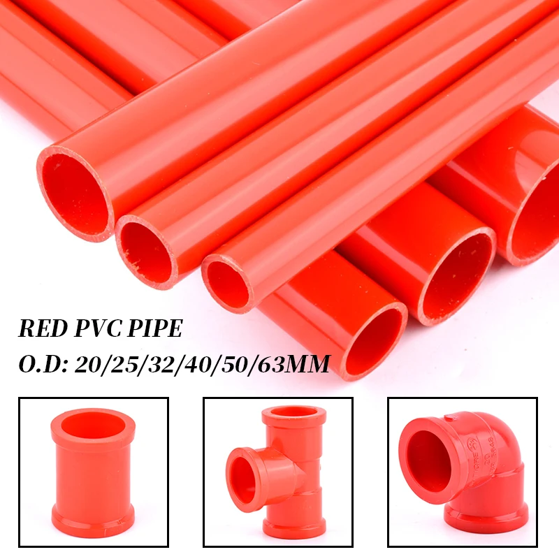 2Pcs 20~50mm Red PVC Pipe Direct Tee Elbow Connector Aquarium Fish Tank Adapter Garden Irrigation Water Supply Tube DIY Fittings