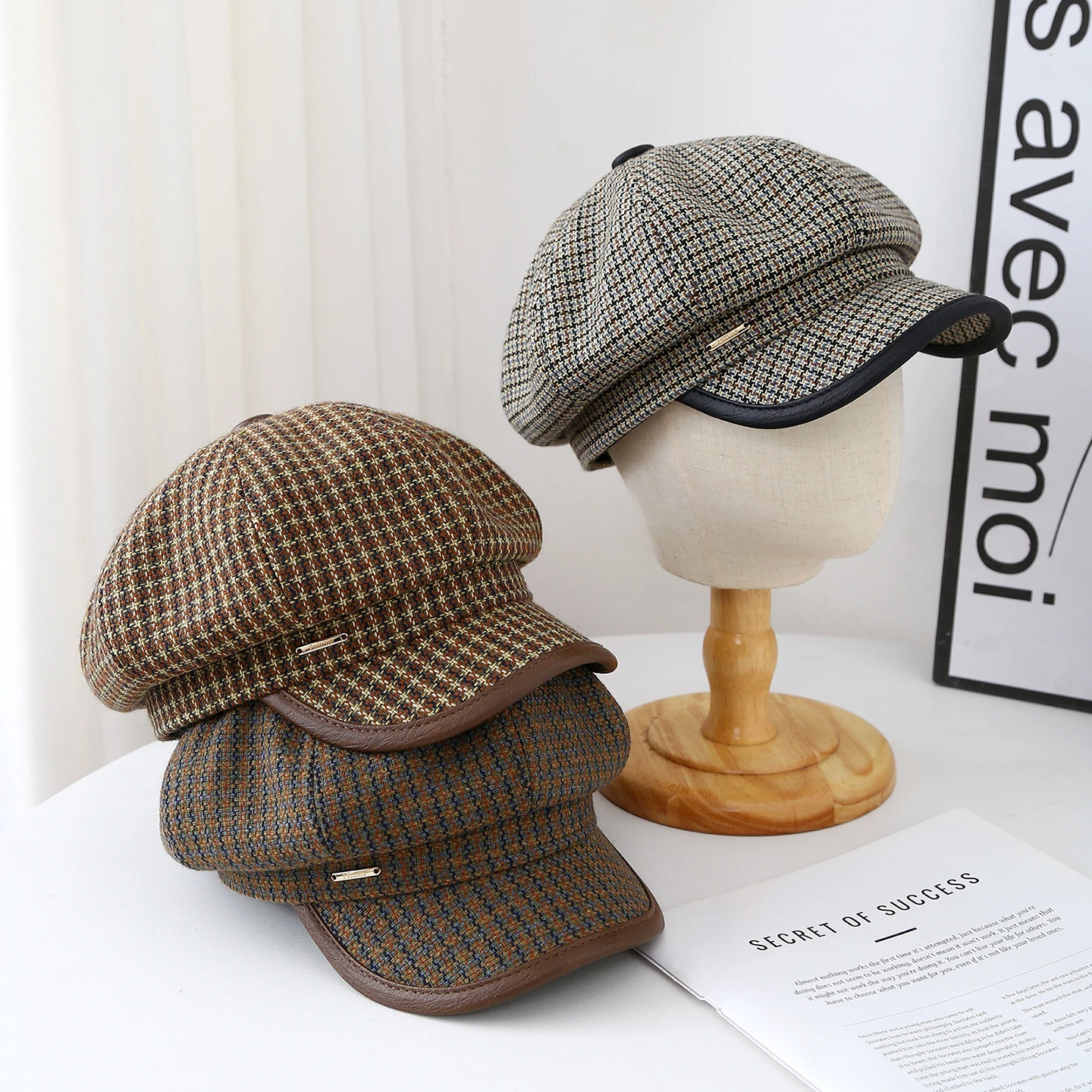 Vintage-Zeitungsjungenmütze für Damen – achteckige Retro-Baskenmütze mit Visier, warmer Baker-Stil, Wintermode, Kopfbedeckung, Neu