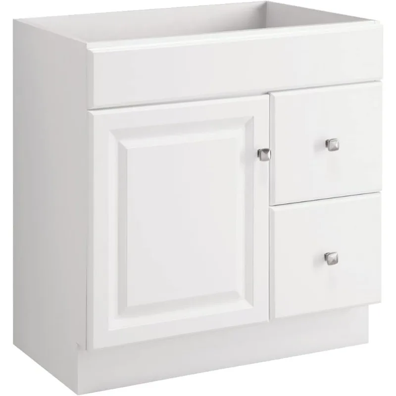 

597203 Wyndham 30 Inch Unassembled 1-Door 2-Drawer Bathroom Vanity Without Top, White