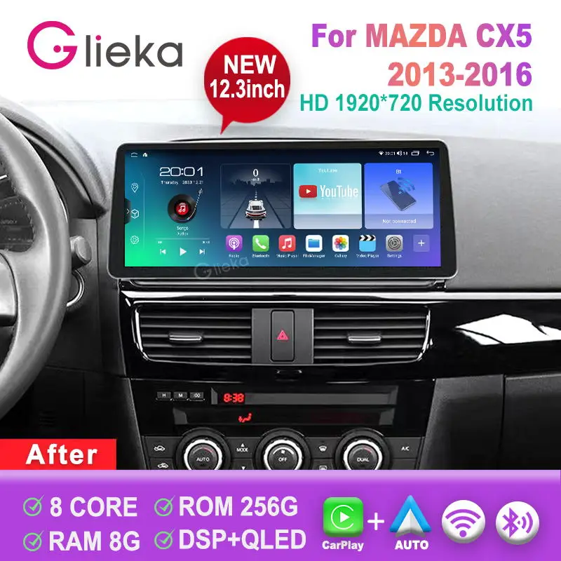 

12,3 дюймов радио Android 13 для MAZDA CX5 2013-2016 плеер навигация GPS беспроводной Carplay