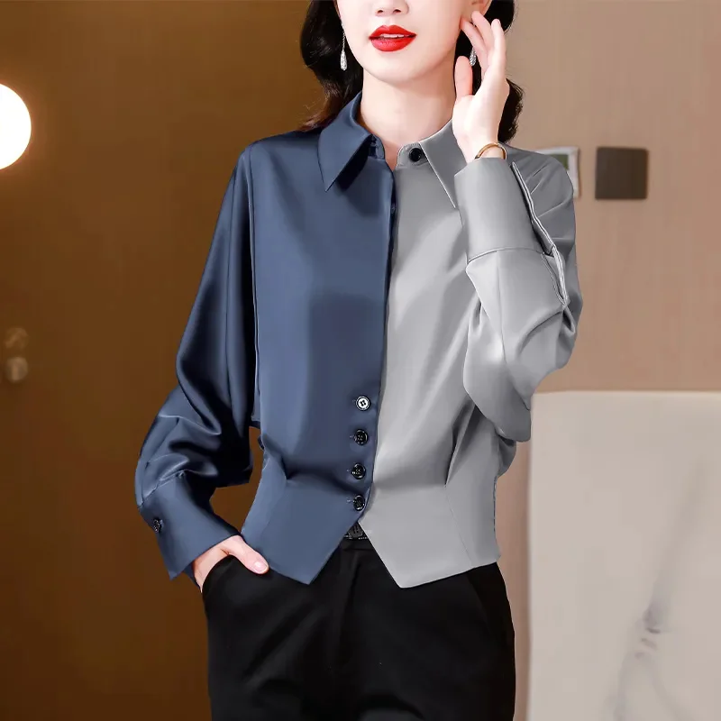 Spring Summer Short Cardigan Shirt Women 2024 New Loose Lapel CONTRAST COLOR Shirts Fashion Single Buckle Top Blouse Female