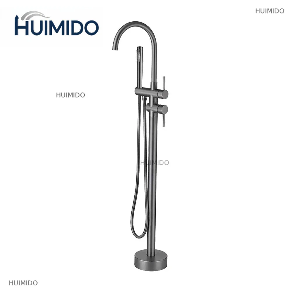 Freestanding Bathtub Faucet Set Floor Mounted Mixer Hot & Cold Bathroom System 2 Modes Handheld & Brass Spout