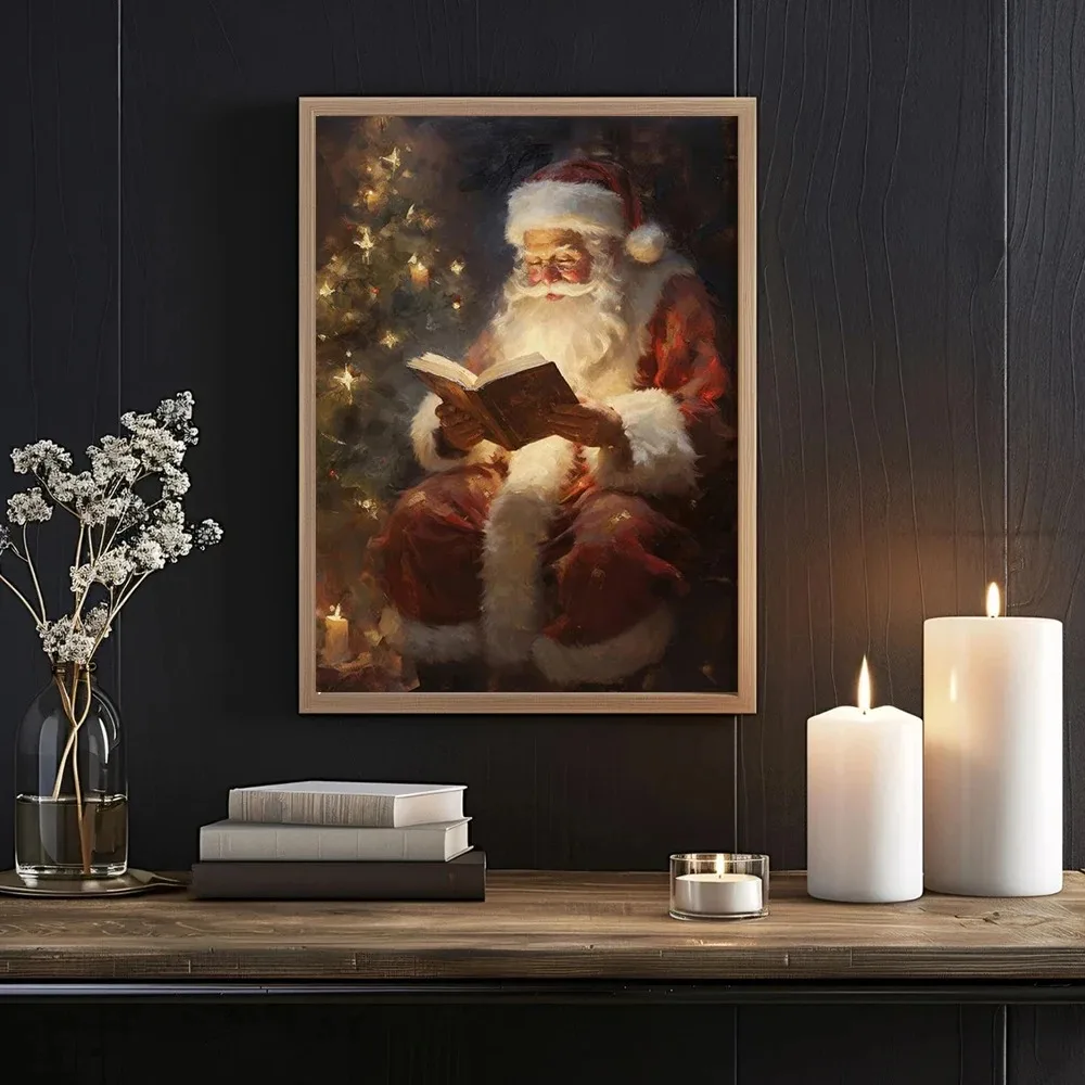 1pc Canvas painting  Vintage Christmas Poster Print For Living Room Winter Xmas Santa Claus Decoration Merry Christmas Tree Canv - view 5