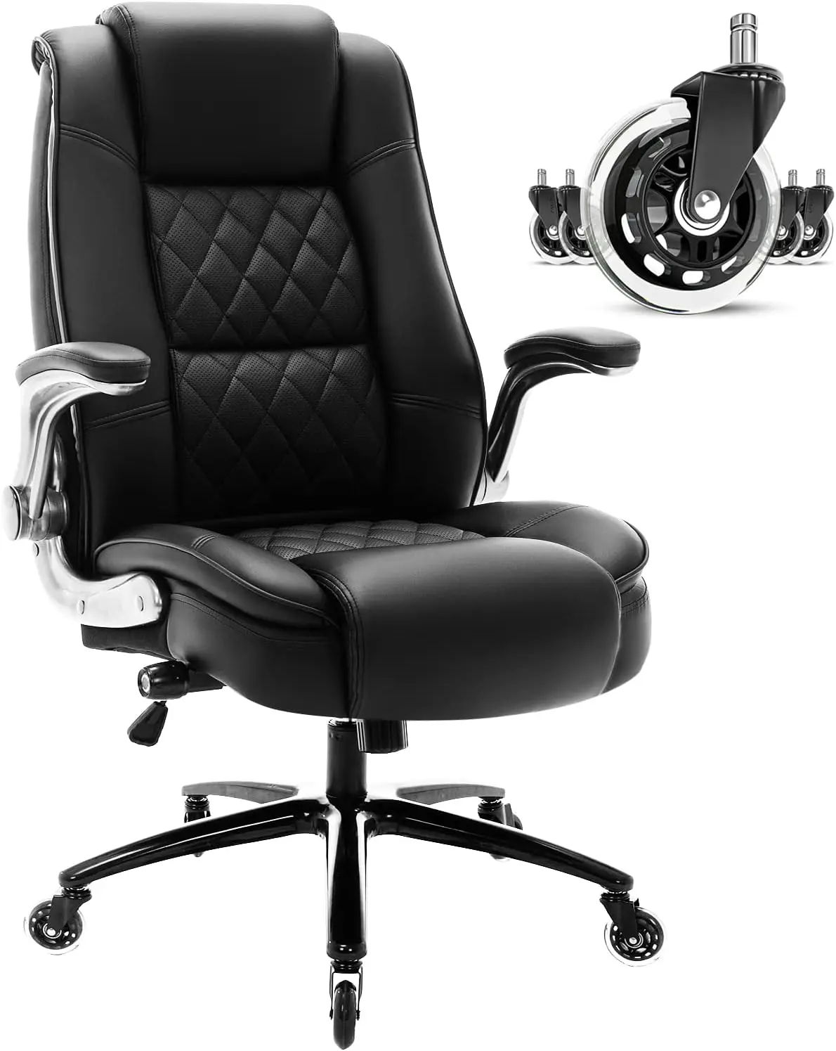 Back Office Chair- Flip Arms Adjustable Built-in Lumbar Support, Executive Computer Desk Chair Work Chairs, Thick Padded Strong