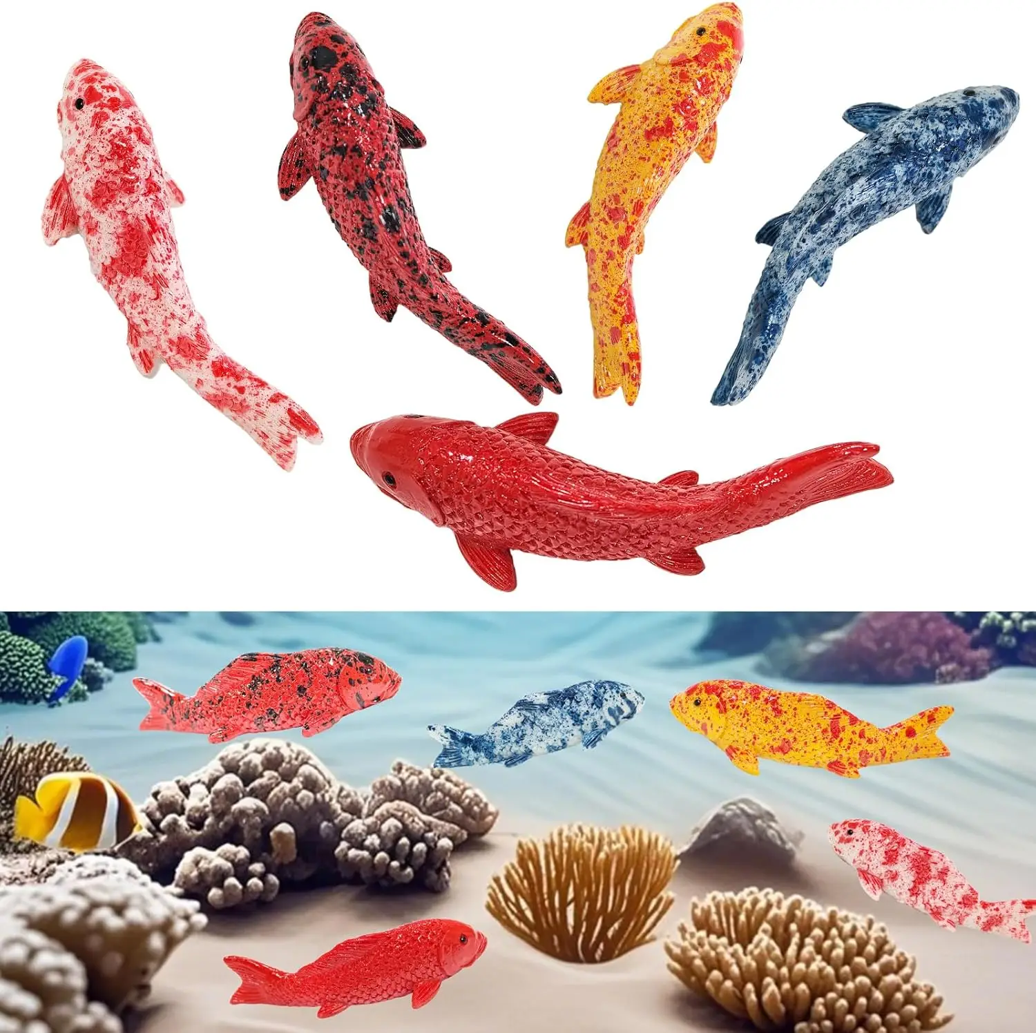 Realistic Mini Koi Fish Resin Figurine Cute Carp Statue Simulation Small Ornament Fairy Garden Decoration Gift Cartoon Home