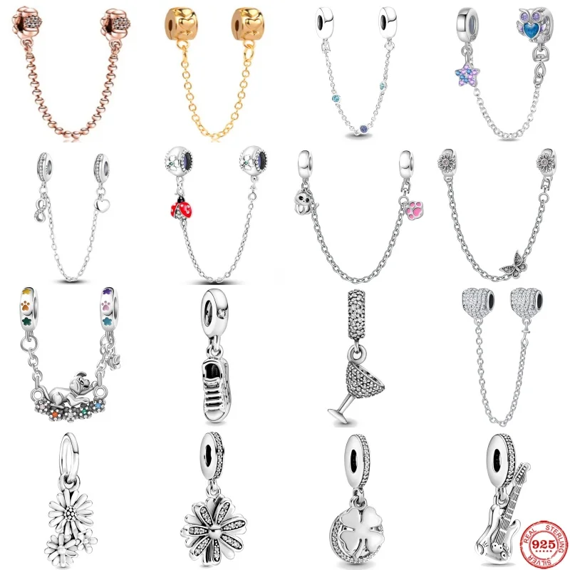 

2025 Новая изысканная и модная защитная цепочка с луной, божьей коровкой, розой и бабочкой, подходит для европейского браслета 925, изысканные аксессуары ﻿