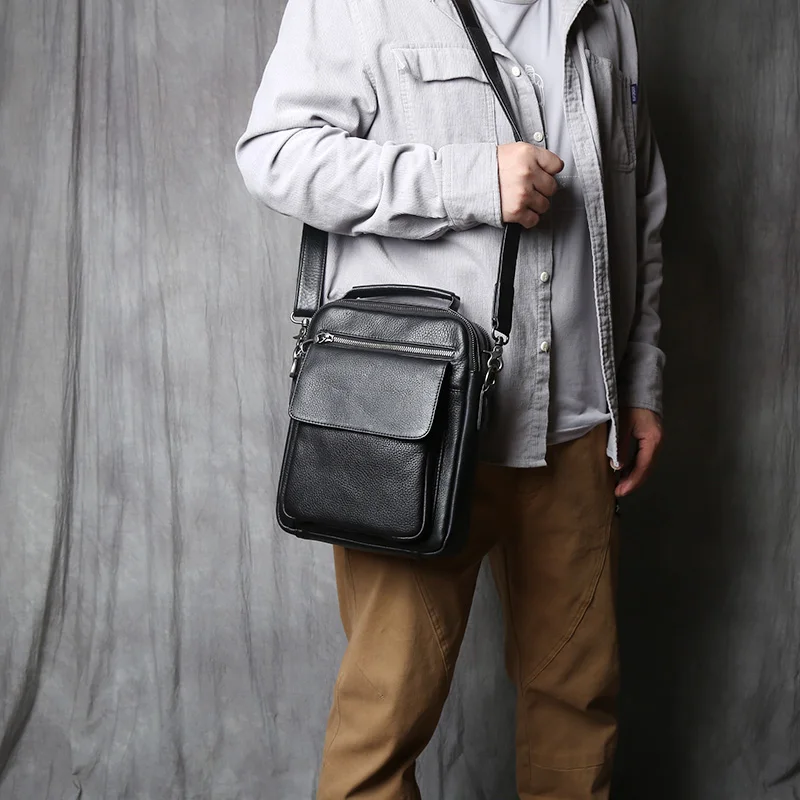 NZPJ Leder Herren Umhängetasche Natürliches Rindsleder Lässige Umhängetasche Business Fashion Kleiner Rucksack Geeignet für 10-Zoll-IPad – Detail 3