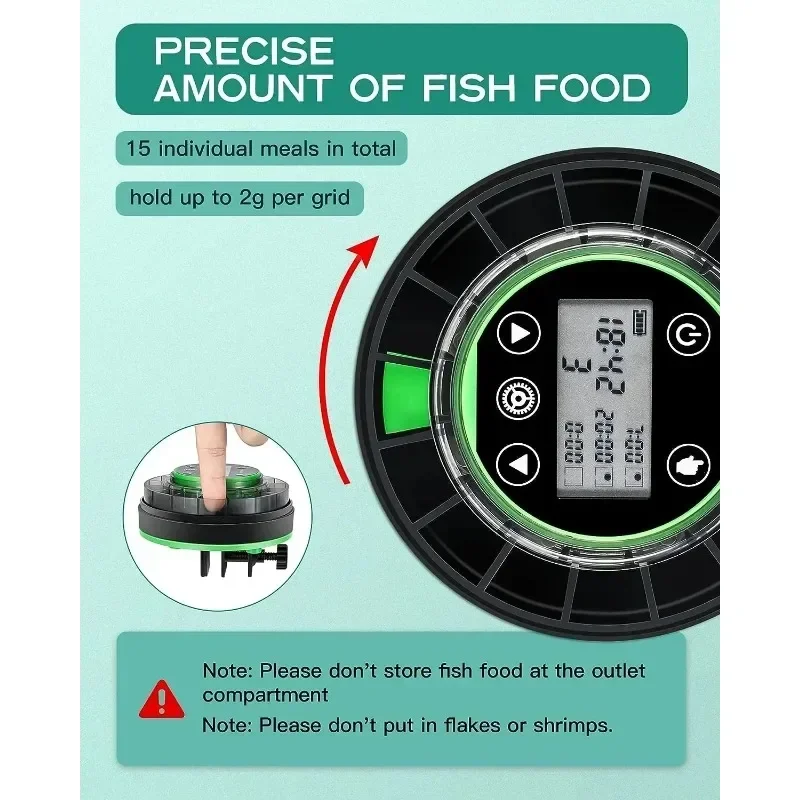 Aquarium Automatic Food Dispenser Automatic Fish Feeder USB Rechargeable Auto Fish Food Dispenser with Timer LCD Display