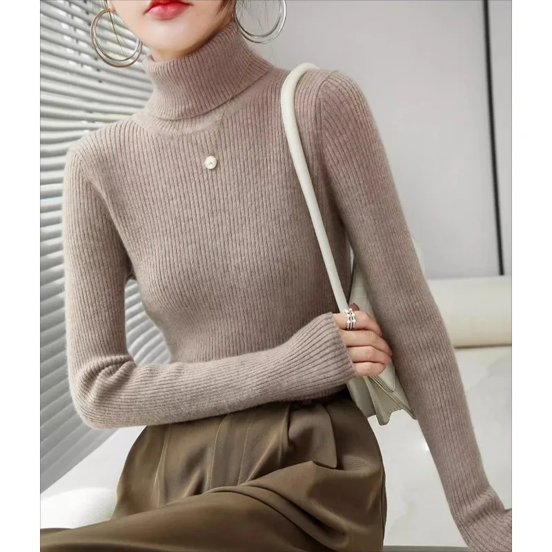 

women's turtleneck bottoming shirt spring autumn knitted sweater versatile tops sweaters long sleeve slim thin pullover women