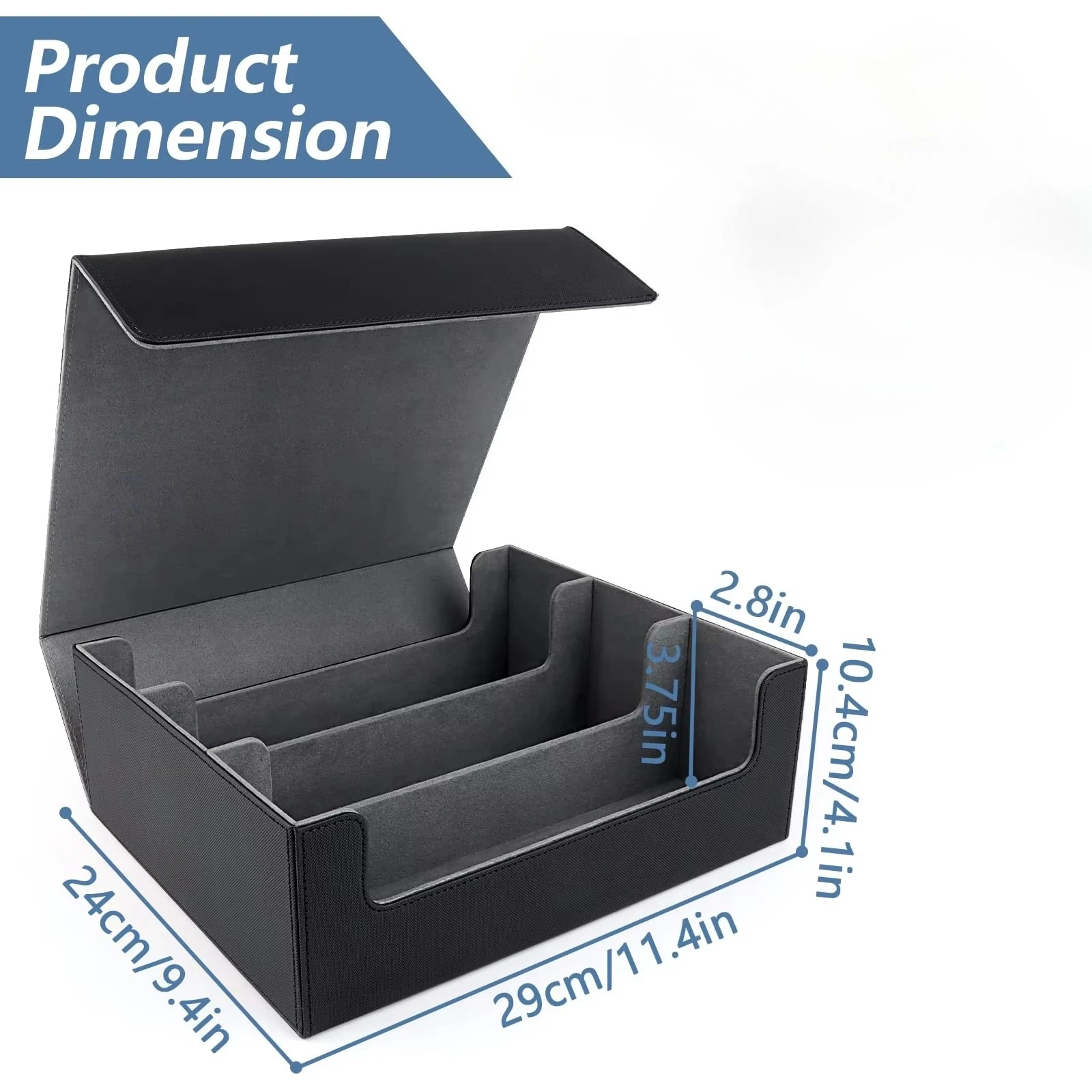 Kabinka Card Box Deck Box for MTG, Trading Card Storage Boxes for 1800+ Cards, Leather Deck Case with Dividers, Deck Box for TCG Magic the Gathering Cards - Black view 3