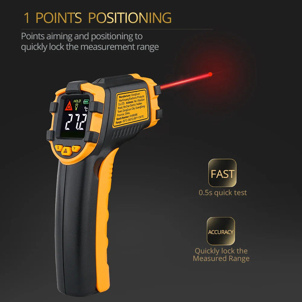 Digital Infrared Thermometer Non-contact Pyrometer IR Termometro Color LCD Light Alarm Industrial Temperature Meter