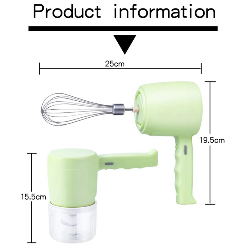 Keuken Elektrische Handmixer 3 Snelheid, Draadloze Handmixer & Roestvrij Eierklopper, Lichtgewicht Mini Handmixer