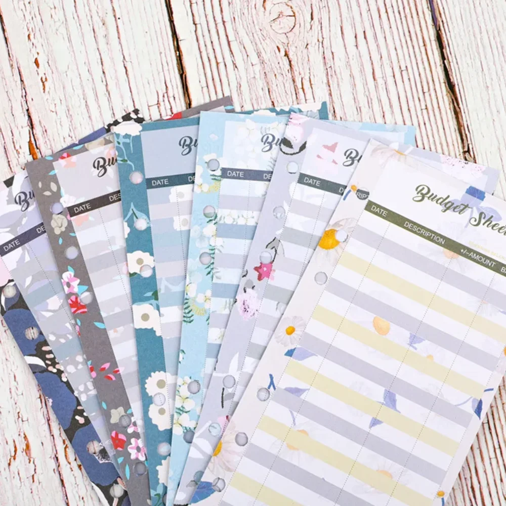 12 매 A6 루스 리프 리필 예산 용지 6 홀 과일 패턴 지출 추적기 리필 바인더 용지 예산 용지 문구