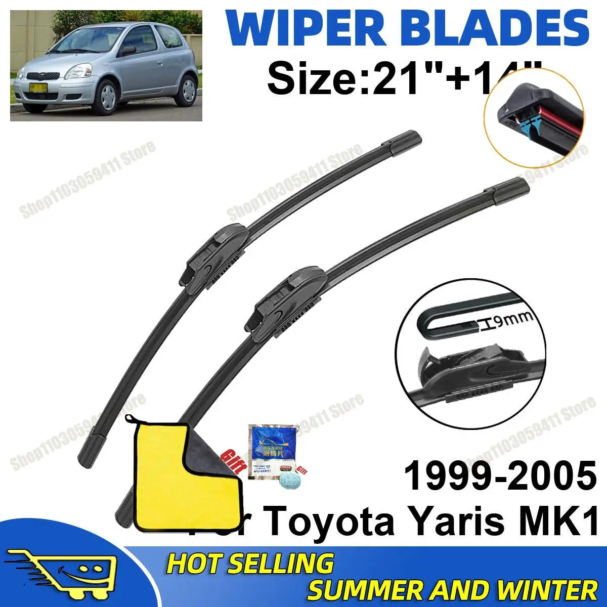 

2PCS Wiper Blades Set Kit For Toyota Yaris MK1 1999-2005 Front Rear Wiper Blades Set Windshield Windscreen Car Accessories
