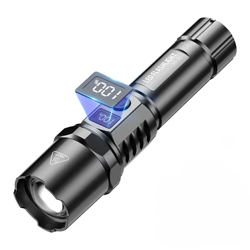 Powerful Long Range Flashlight Multi-Functional Spotlight Type C Built-in 18650 Battery Outdoor Zoom LED Tactical Torch