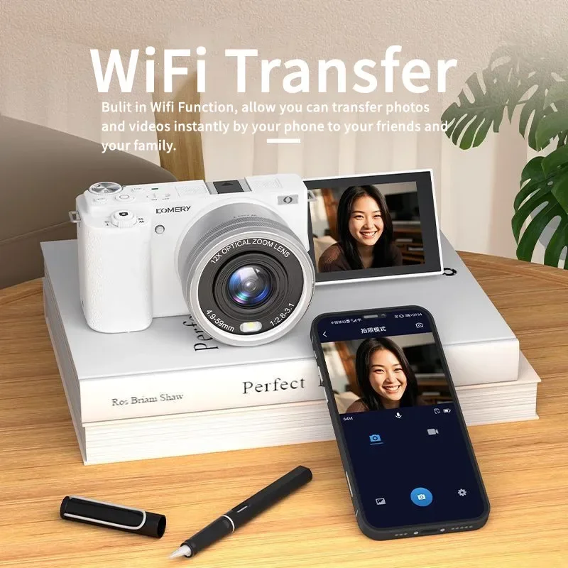 5K HD Digital Cameras for Photography 12X Optical Zoom Video Auto Focus Anti-Shake 72MP Compact Vlogging Camera 270° Flip Screen