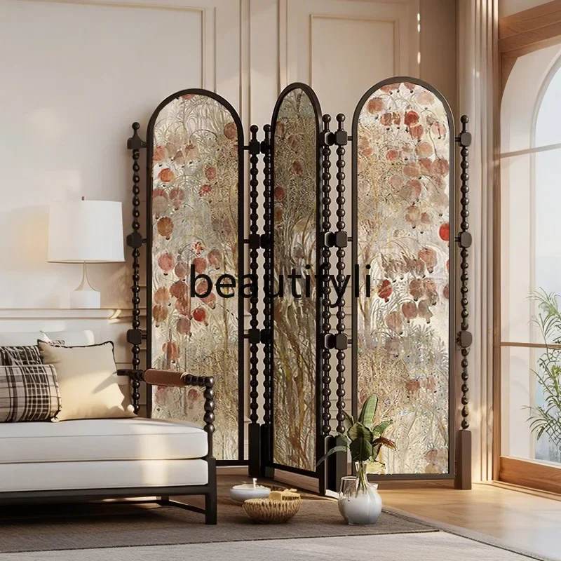 

LD25Retro French medieval folding screen partition living room entrance block hotel restaurant decoration solid wood folding