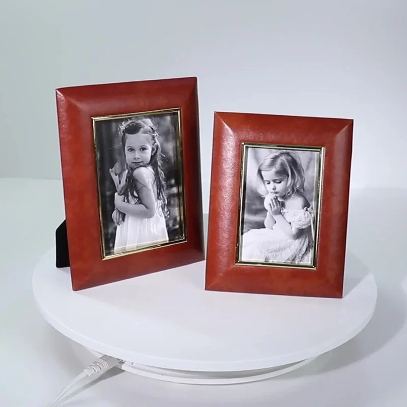 Vintage Leather Photo Frame Creative Desktop Decor for Home Office Bedroom Elegant Tabletop Display Piece Picture Frame