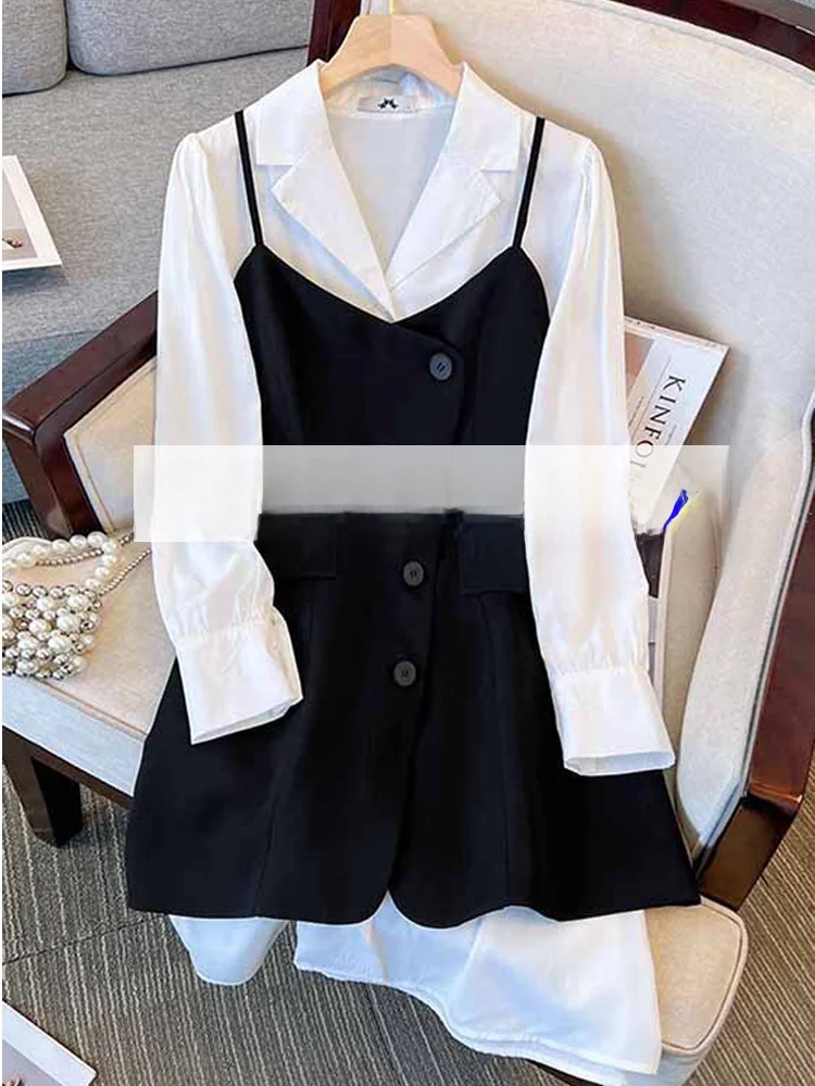 

Fall plus Size Two-Piece Set Strap Suit Dr Long Sve Trendy irt 200 Pou Slimming Early Autumn Women's Faion