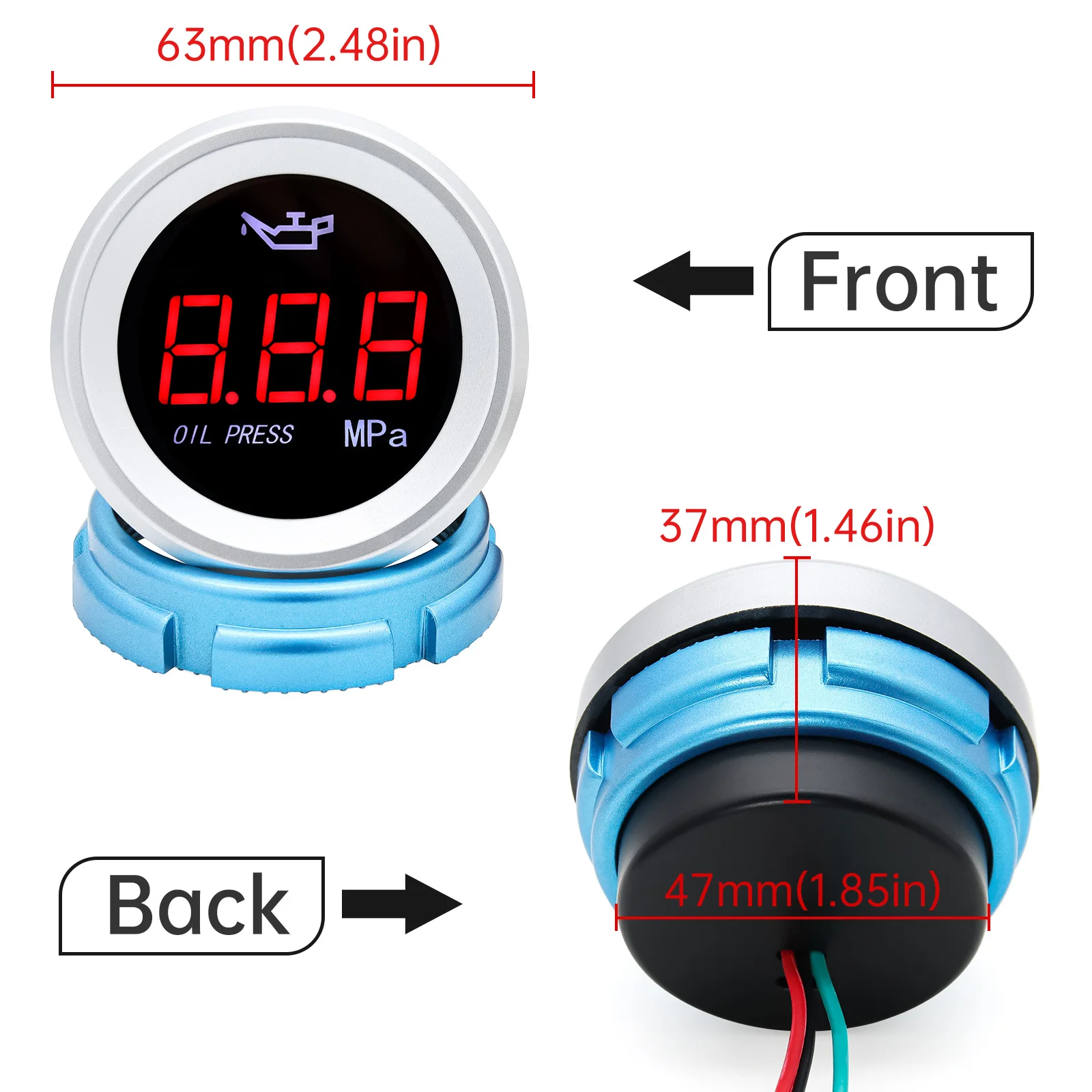 AD 52MM Oil Pressure Gauge with Warning Alarm 0-1.00Mpa Digital Oil Pressure Meter Sensor 1/8NPT For Car Boat Marine Meter