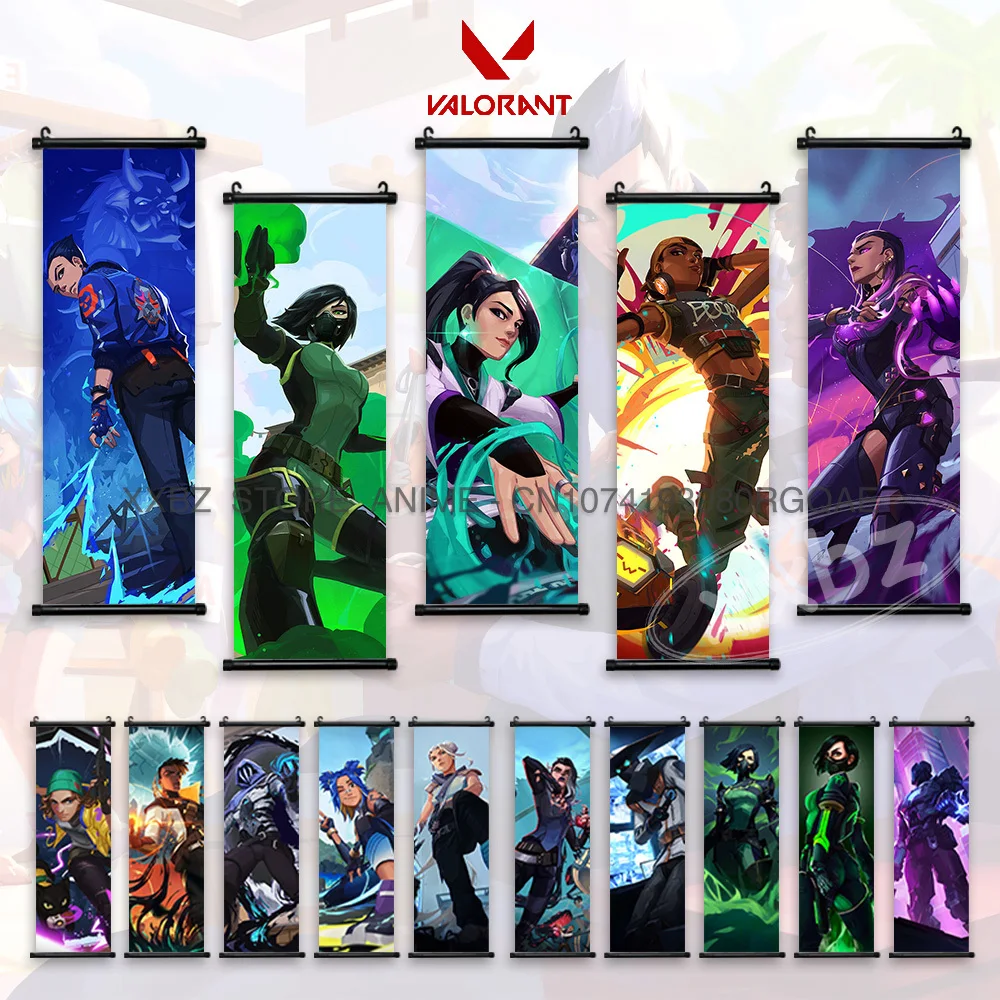 Valorant Scrolls Pictures Hot Game Hanging Painting Brimatone Wall Art Canvas Sage Home Decoration Jett Anime Posters Cartoon