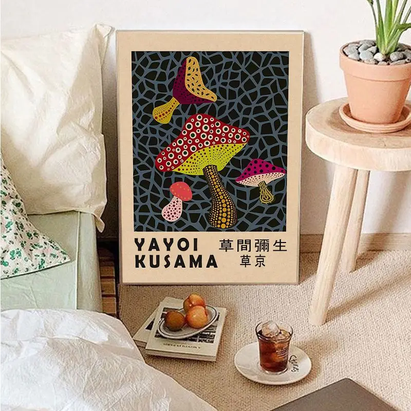 Yayoi Kusama Pumpkin Abstract Classic Anime Poster For Living Room Bar Decoration Posters Wall Stickers