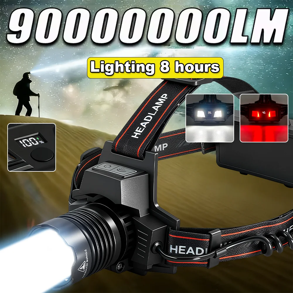 White Laser Headlamp LED Rechargeable 18650 Battery Cap Light Digital Display High Power Headlight Flashlight Camping Lantern