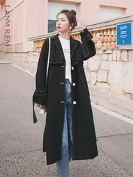 LANMREM Fashion Long Trench 2024 Autumn New Clothing Lapel Single Breasted Belt Gatheted Wasit Elegant Windbreaker 2Z2812