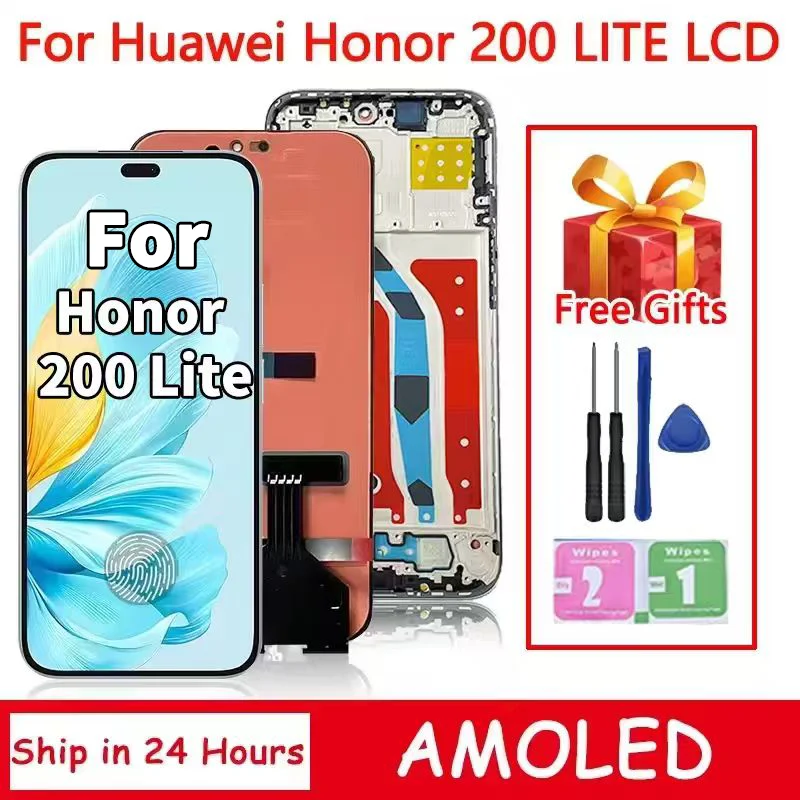 6.7: Wyświetlacz LCD z ekranem dotykowym AMOLED do telefonu Honor 200 Lite – zamiennik wyświetlacza do telefonu Honor 200 Lite, wraz z ramką.