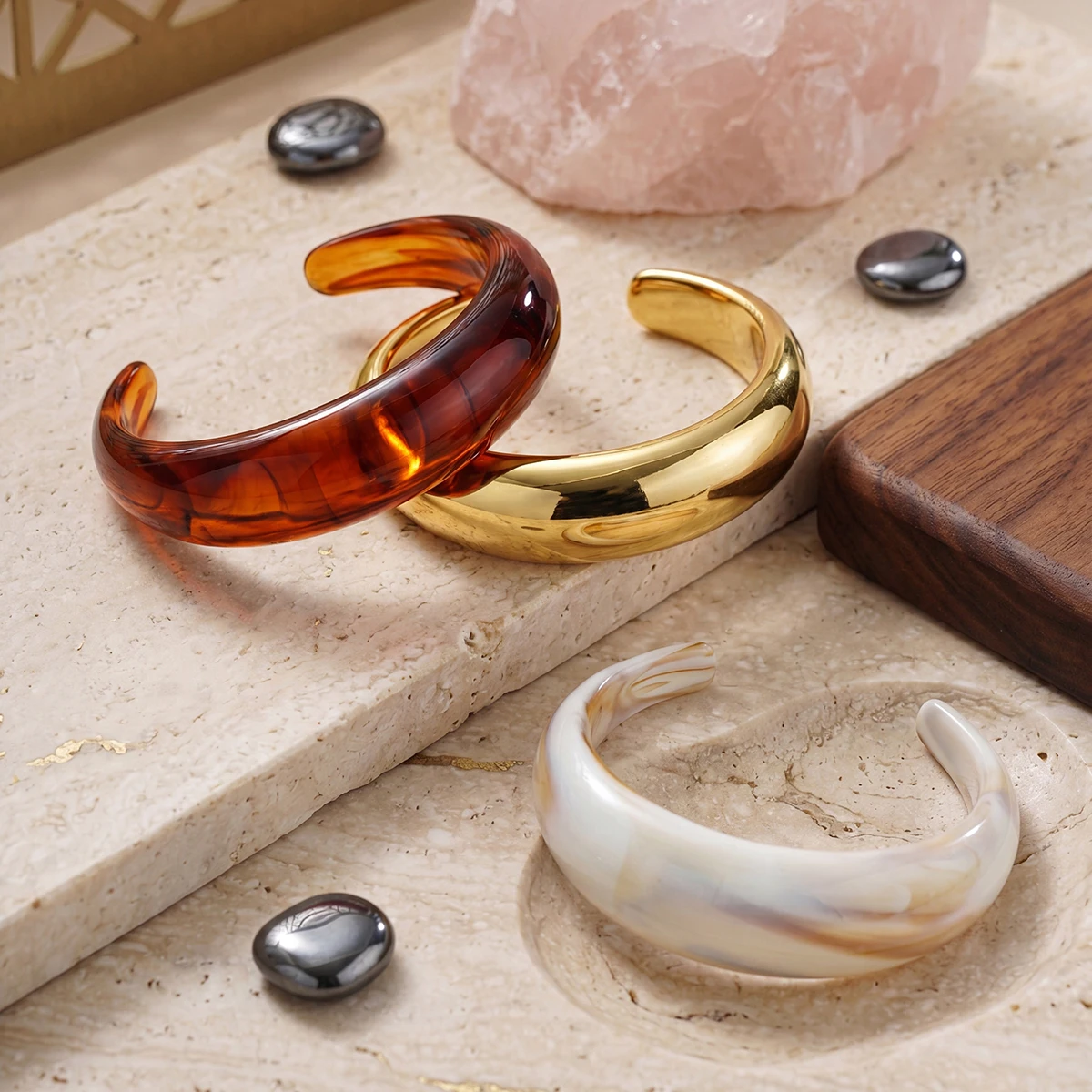 1 Stück/3 Stück Vintage Minimalistisches Wellenförmiges Acryl-CCB-Armreif-Set für Frauen, Urlaub, Boho, Alltag, Stapelbarer Schmuck, Geschenk – Detail 6