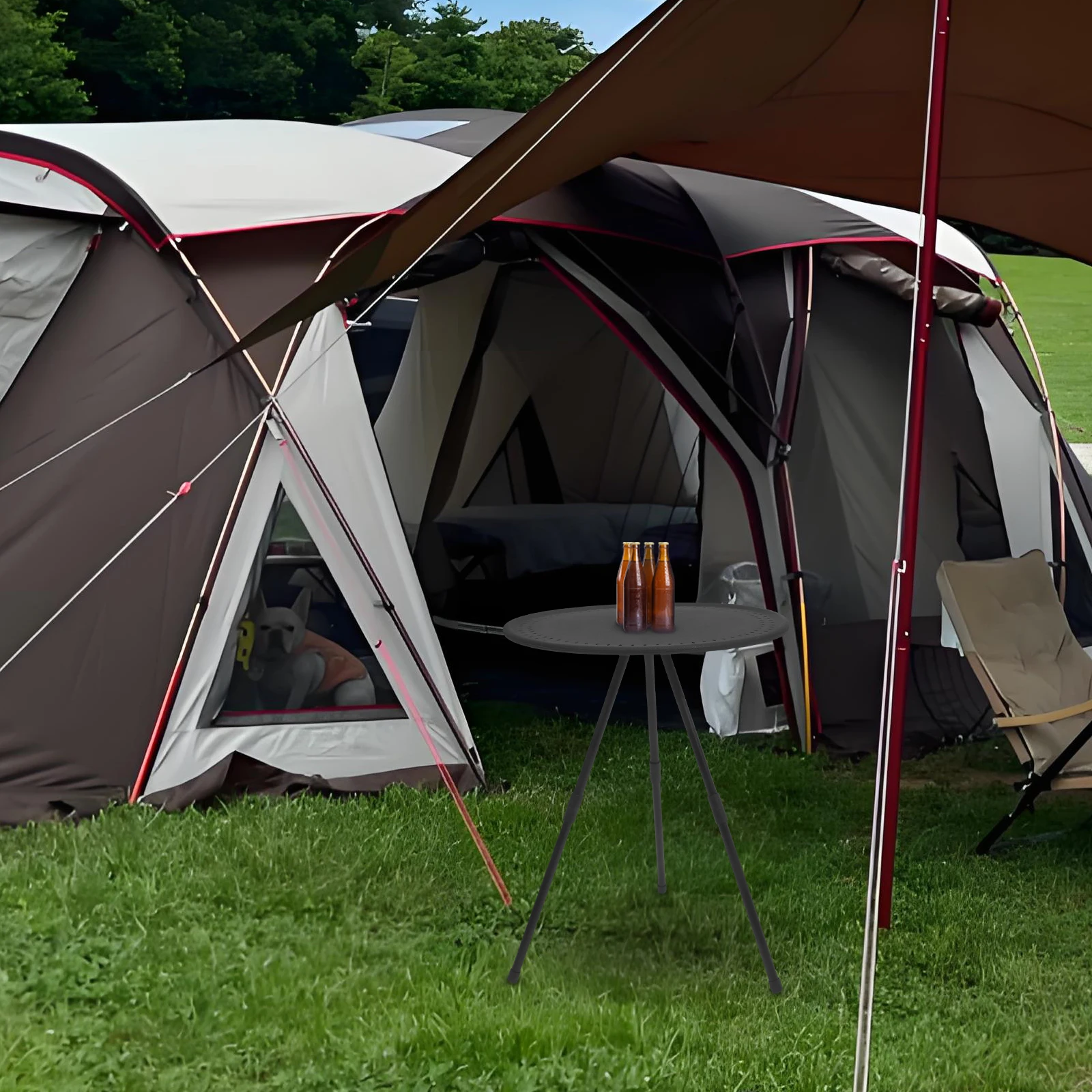 

Folding Small Round Table Portable Camping Adjustable Height Stable Structure Thickened Board Outdoor Patio Picnic Barbecue