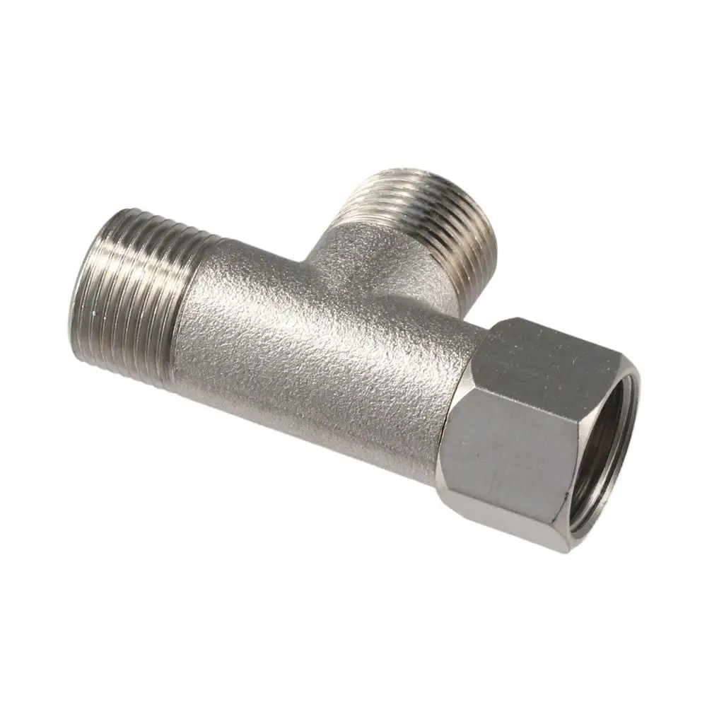 Brass Bidet T Adapter Splitter Nickel 1/2″ x 1/2″ x 9/16″ Tee Connector Coated 3 Way Bidet