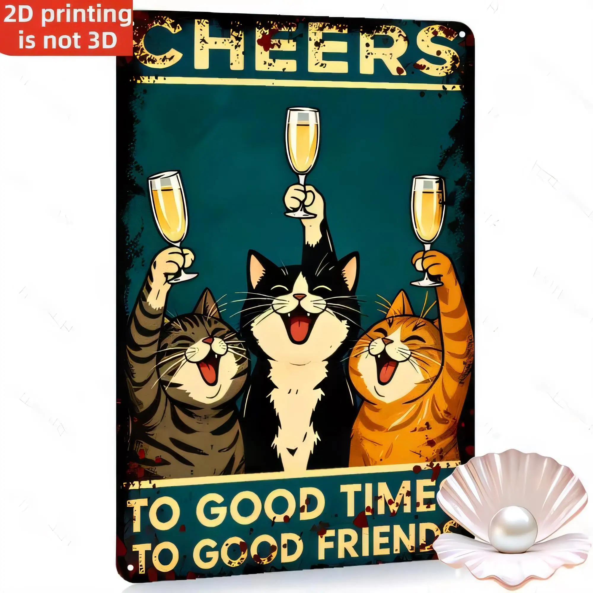 Tin Sign Cat Beer Cheers To Good Time To Good Friend Vintage Metal Plaque Wall Decor   Retro Bar Pub Garage Man Cave Art Poster