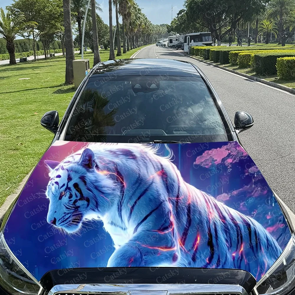 Colorful Tiger Car Hood Sticker PVC Self Waterproof Stick, Striking Auto Exterior Accessories Decor Protect Gift for Car Lover