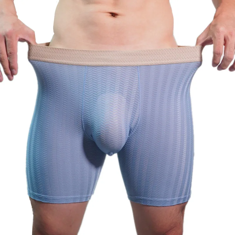

Mens Underwear Boxer Shorts Homme Nylon Ice Silk Panites Man Comfortable U Convex Pouch Middle Long Leg Underpant Male Trunks