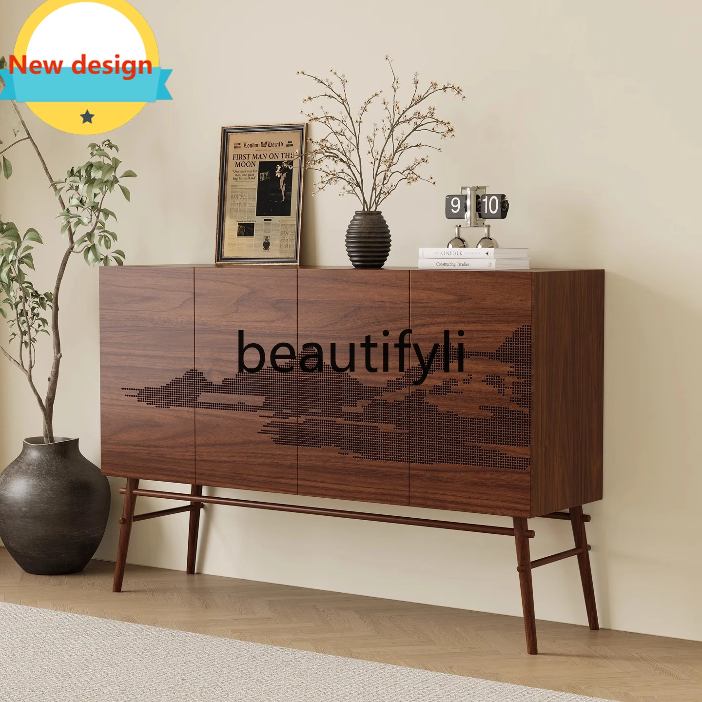 

A139 New Chinese Style Solid Wood Sideboard Entrance Cabinet Song Dynasty Aesthetic Black Walnut Decorative Storage Cabinet