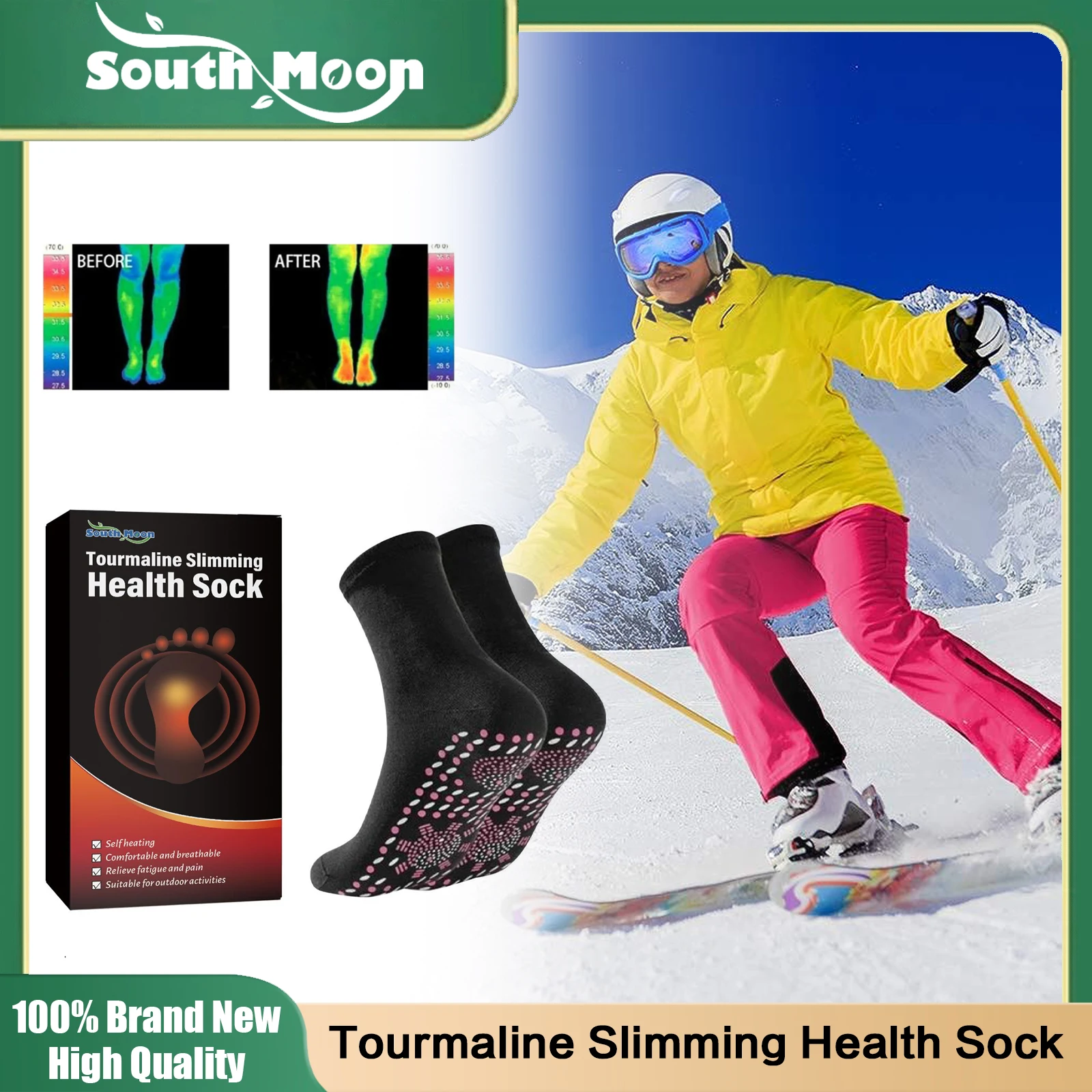 

South Moon Tourmaline Self Heating Socks Winter Warm Thermal Better Blood Circulation Magnetic Therapy Comfortable Massage Socks